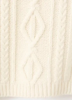 Asymmetrical wool blend cable knit sweater