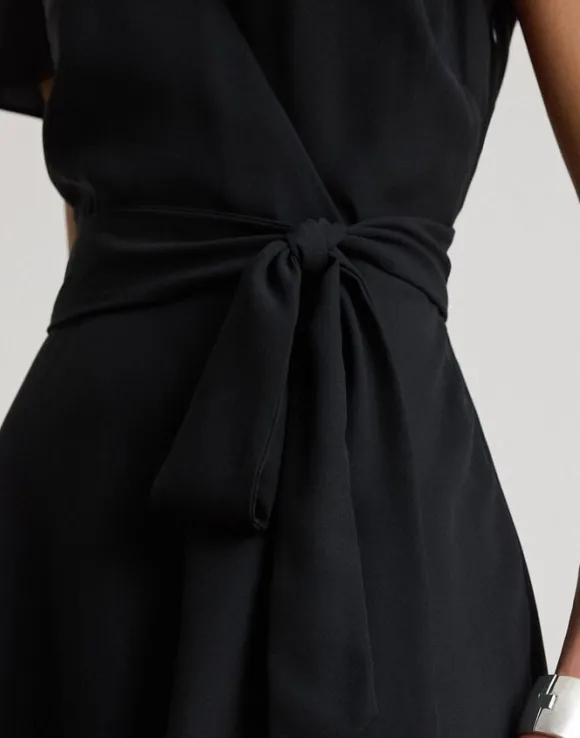 Belted Georgette Surplice Dress