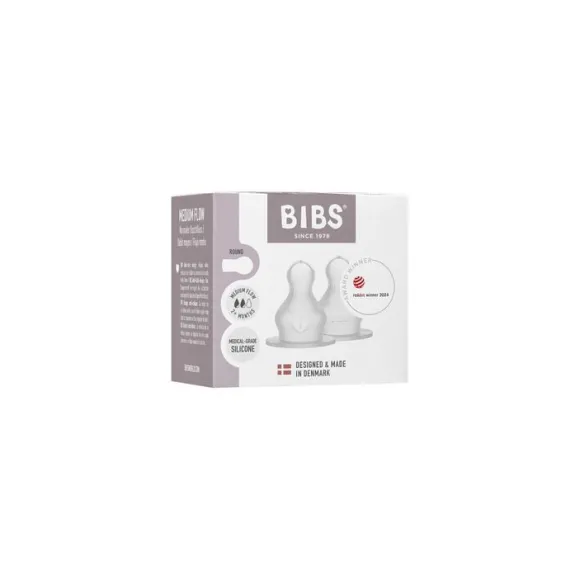 BIBS Baby Bottle Nipple Round Silicone 2 pack Medium Flow