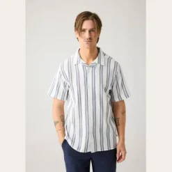 Box short sleeve striped cotton shirt GOTS/Vegan