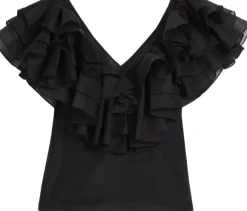 CALONDA Oversized Frill Sleeve V Ne