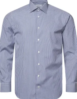 Contemporary Fit Dark Blue Bengal Striped Elevated Poplin Shirt