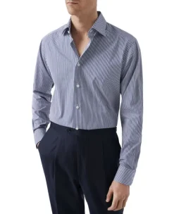 Contemporary Fit Dark Blue Bengal Striped Elevated Poplin Shirt