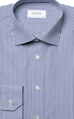 Contemporary Fit Dark Blue Bengal Striped Elevated Poplin Shirt