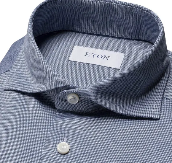 Contemporary Fit Mid Blue Solid Filo Di Scozia Pique Shirt