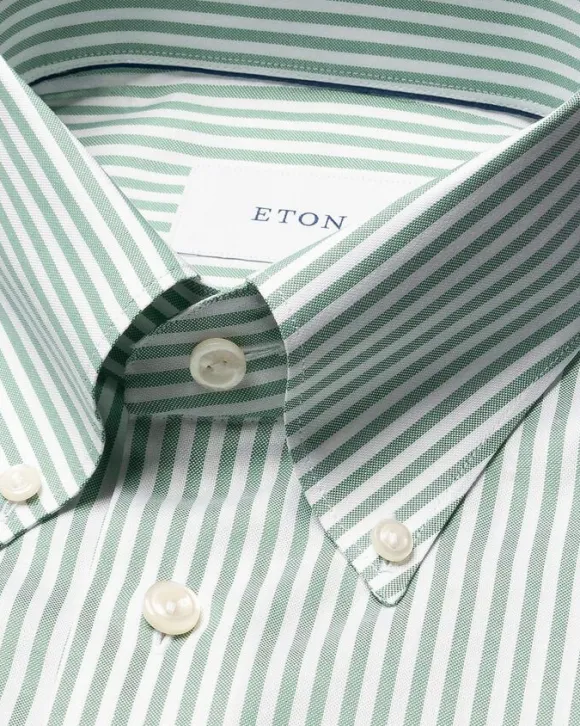 Contemporary Fit Mid green Striped Signature Oxford Shirt