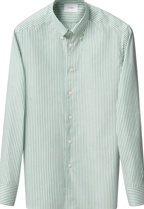 Contemporary Fit Mid green Striped Signature Oxford Shirt
