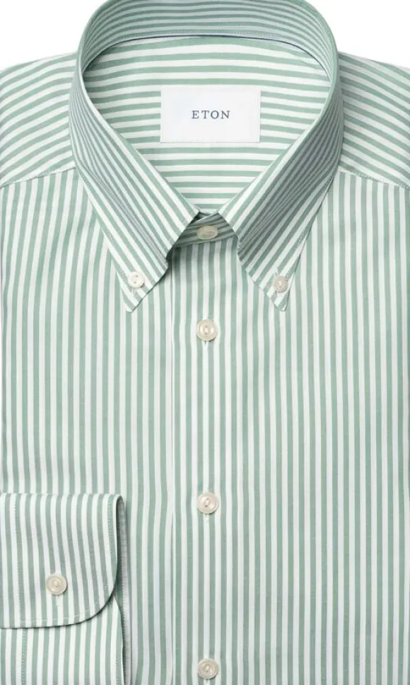 Contemporary Fit Mid green Striped Signature Oxford Shirt