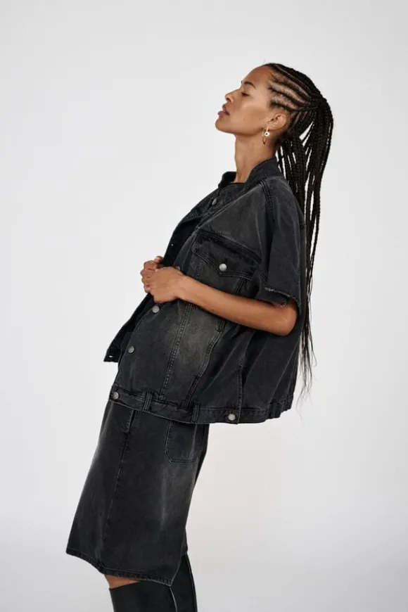 Denim black wide shorts - Raha