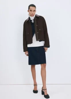 Denim parka with contrasting collar