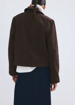 Denim parka with contrasting collar
