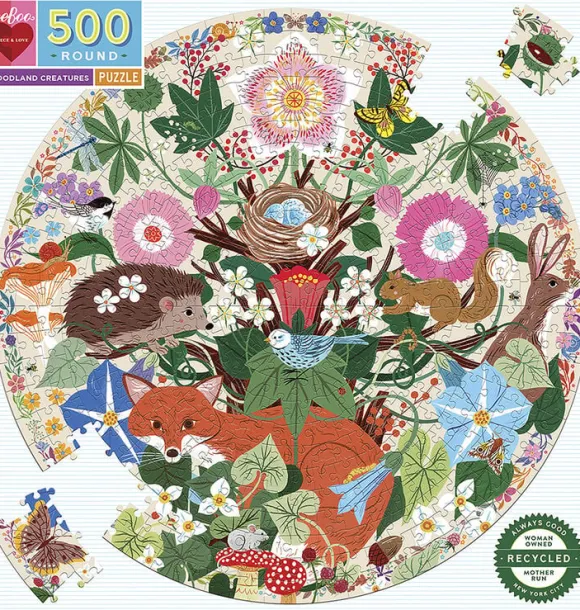 eeBoo - Rundt puslespil 500 brk - Woodland Creatures