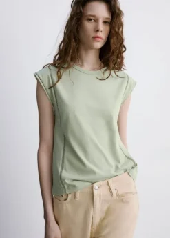 Embroidered cutwork cotton T-shirt