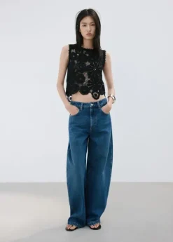 Embroidered top with openwork detai