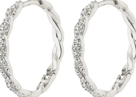 EZO twirled crystal hoops silver-plated