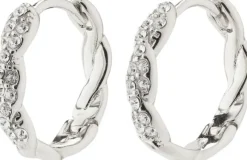 EZO twirled crystal hoops silver-plated