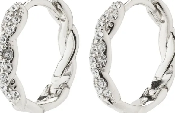 EZO twirled crystal hoops silver-plated