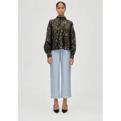 2067 Flat Textured Poly, Gathered Ruffle Long Sleeve Top