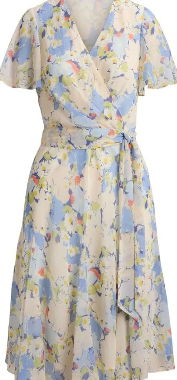 Floral Crinkle Georgette Surplice Dress