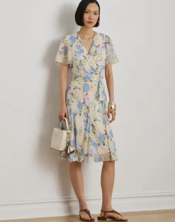 Floral Crinkle Georgette Surplice Dress