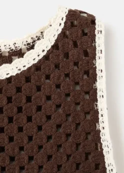 Floral-embroidered crochet top
