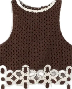 Floral-embroidered crochet top