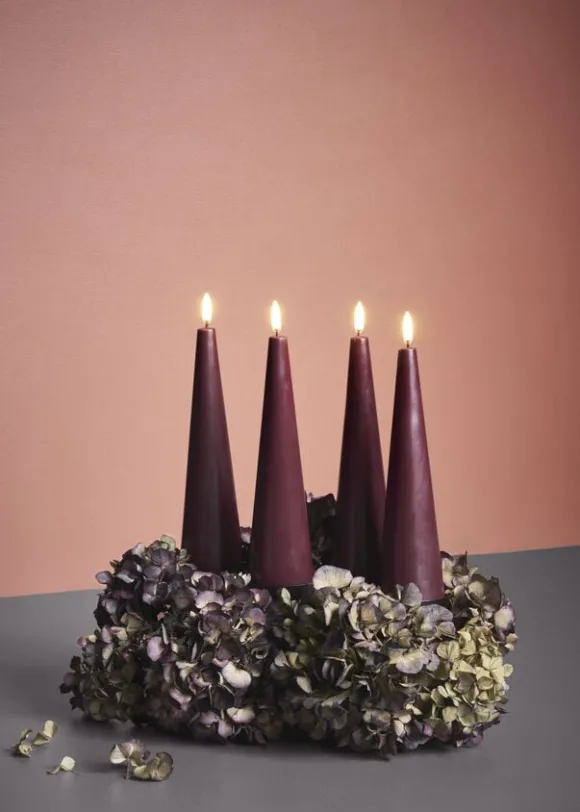 Giftbox w. spike, remote, LED cone candle, Wine red, Smooth,