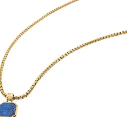 Gold Necklace with Square Blue Lapis Pendant