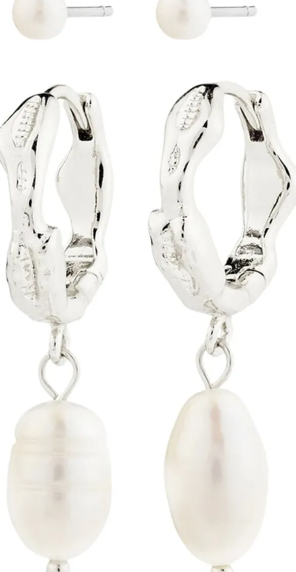 JONNE pearl earrings, 2-in-1 set, silver-plated