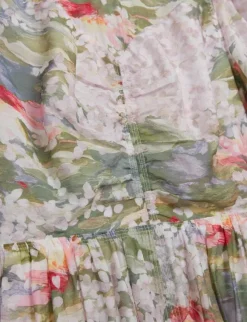 JONOR Puff Sleeve Printed Midi Dres