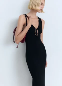 Knitted dress with bow neckline