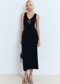 Knitted dress with bow neckline