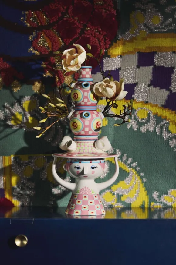 Lady with hat Vase H50 cm pink