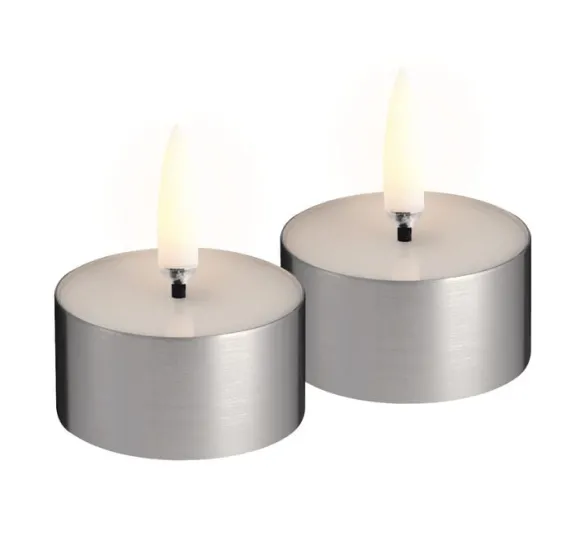 LED melted tealight, Silver finish, 2-pack, 4,1x2,3 cm