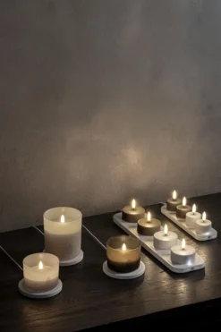 LED rechargeable glass candle, Grey, 8,2x6 cm