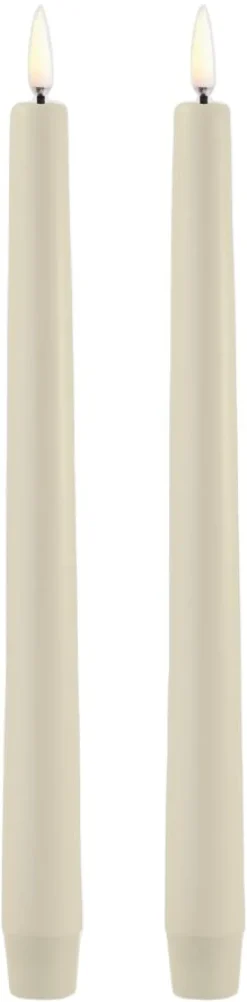 LED taper candle, Oyster Grey, Smooth, 2-pack, 2,3x25 cm