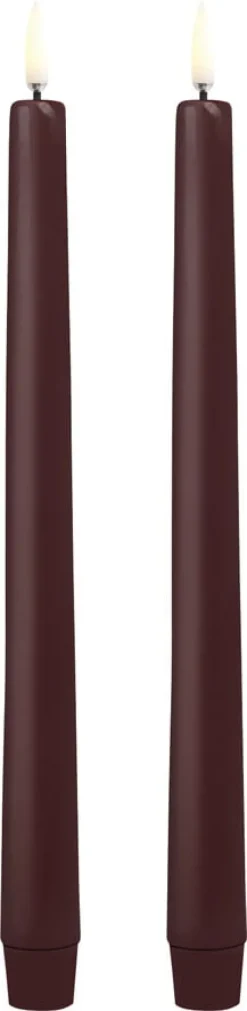 LED taper candle, Wine red, smooth, 2-pack, 2,3x25 cm