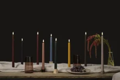 LED taper candle, Wine red, smooth, 2-pack, 2,3x25 cm