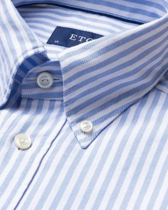 Light Blue Striped Royal Oxford Shirt - Contemporary Fit