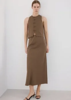 Linen-blend straight skirt