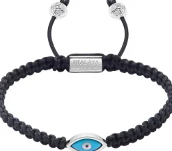 Men's Black String Bracelet with Silver Evil Eye