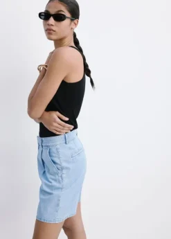Mid-rise denim bermuda shorts with