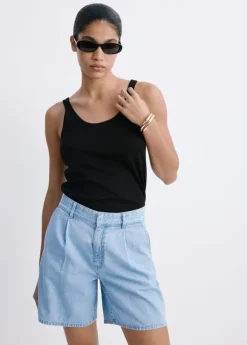 Mid-rise denim bermuda shorts with