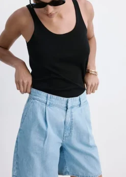 Mid-rise denim bermuda shorts with