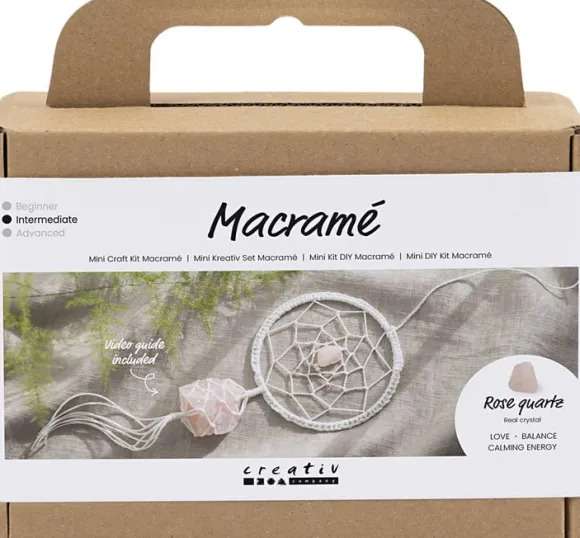 Mini DIY Kit Macramé, Drømmefanger med rosenkvarts krystal