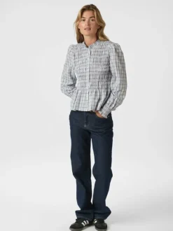 Mocca Smock Check Blouse