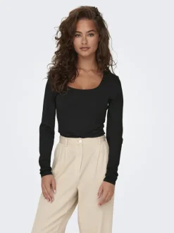 ONLEA L/S 2-WAY DEEP NECK TOP JRS
