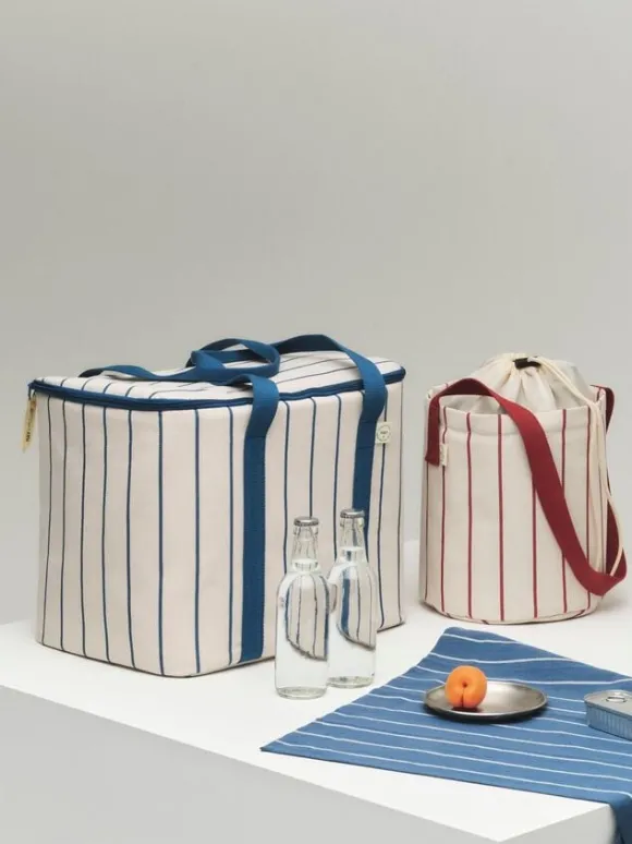 Outdoor Market Bottle Bag - Medium - Beige with red stripe