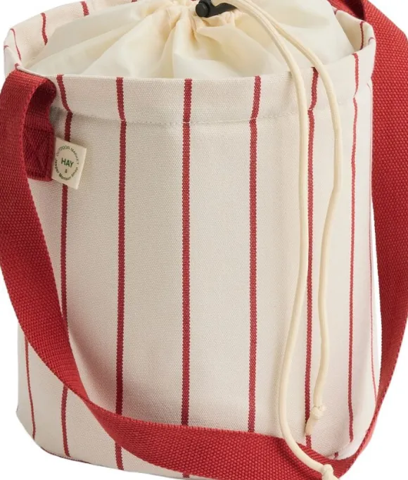Outdoor Market Bottle Bag - Medium - Beige with red stripe