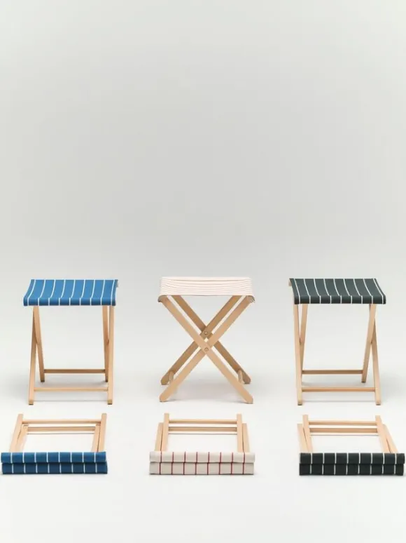 Outdoor Market Folding Stool - Beige with red stripe -